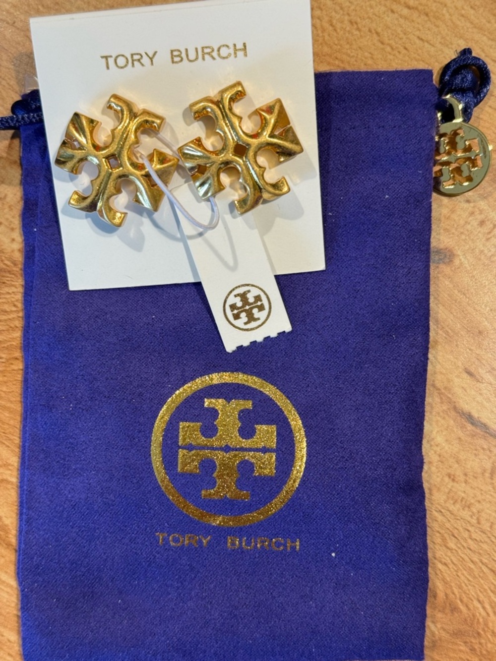Tory Burch Shiny Gold Double-T Logo Stud Earrings
